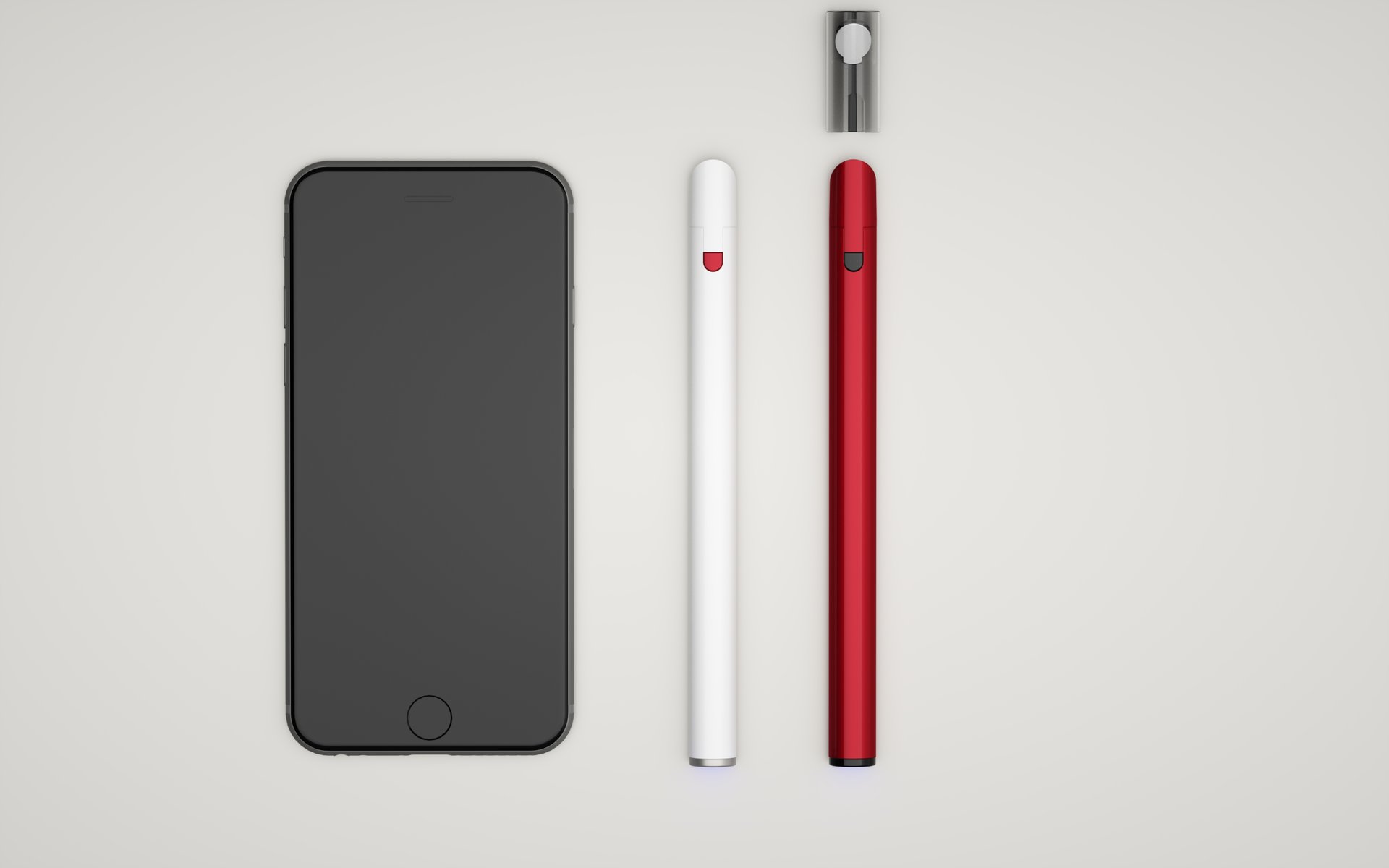 Pen-sized colorimeter next to iPhone for scale